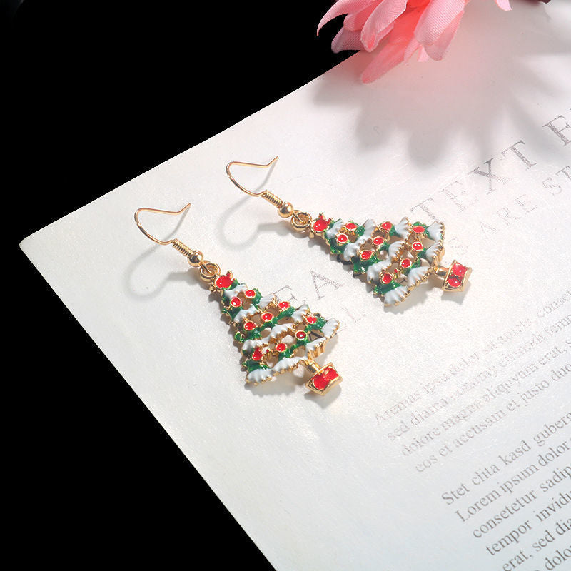 Wholesale Christmas Colorful Cartoon Cute Oil Dropping Christmas Tree Earrings Necklace Set